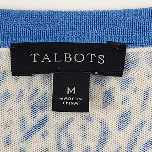 Talbots Sweater Size M Blue Black Abstract Cardigan Button Up Lightweight - Picture 4 of 6